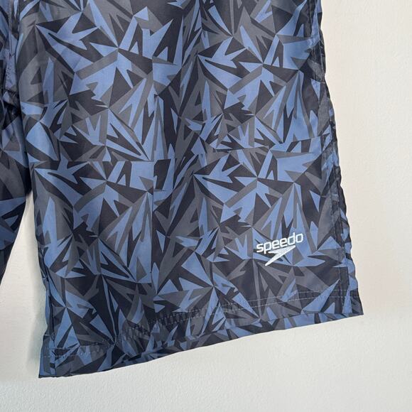 Speedo Swim‎ Shorts Mens XXL Blue Black Geometric Print Drawstring Pool Beach - Picture 10 of 12